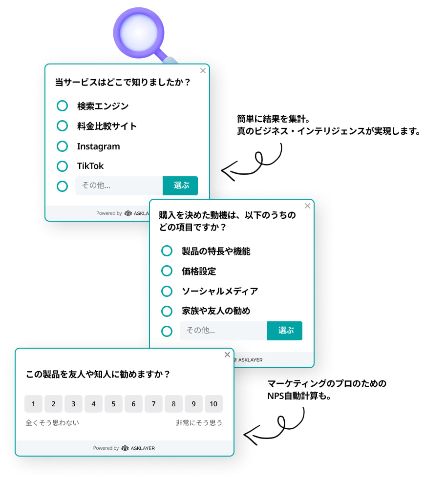 購入経路を尋ねるアトリビューションアンケートの画面例