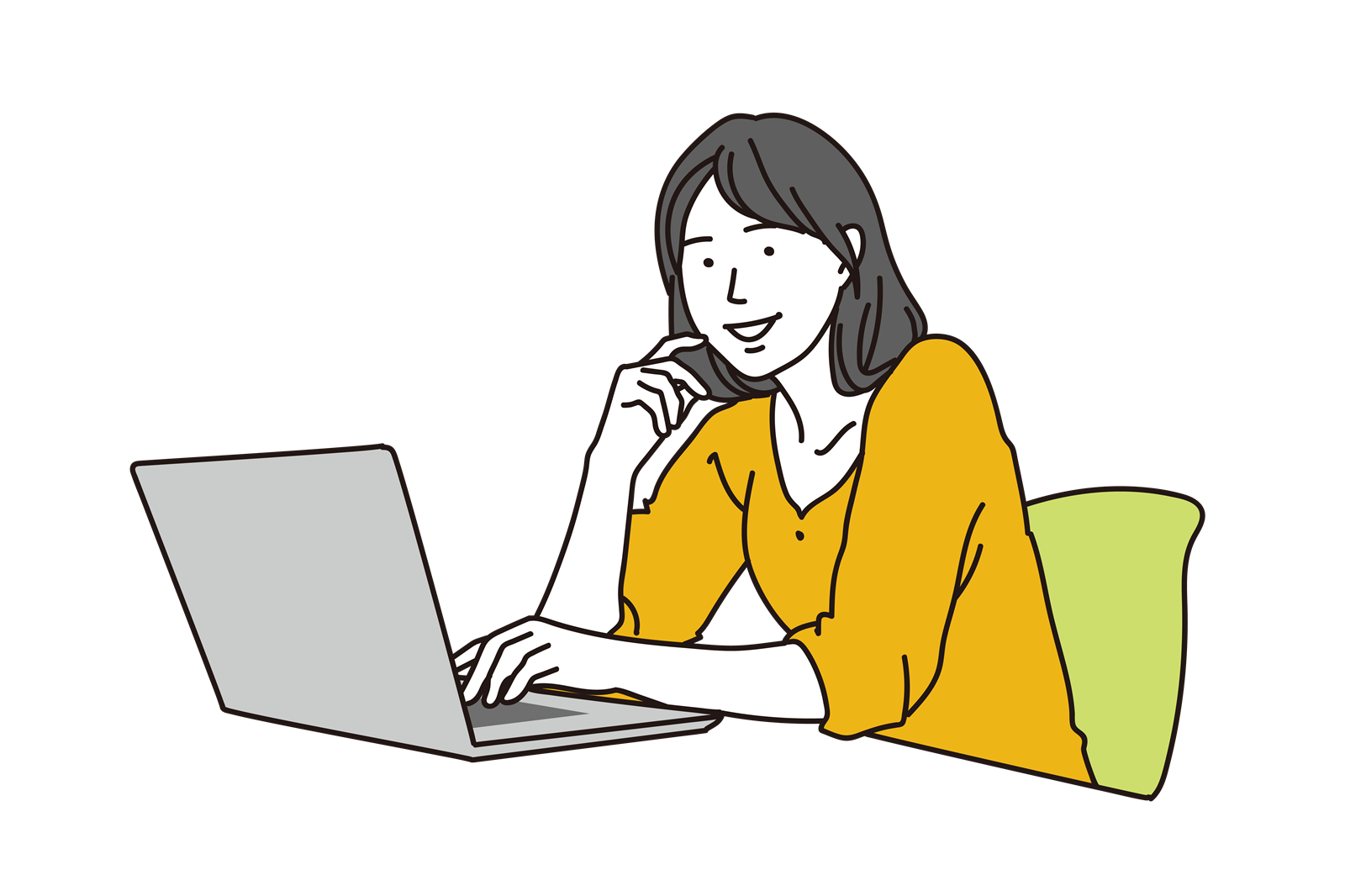 CSATで顧客満足を得る　笑顔の女性とノートパソコン　デスク