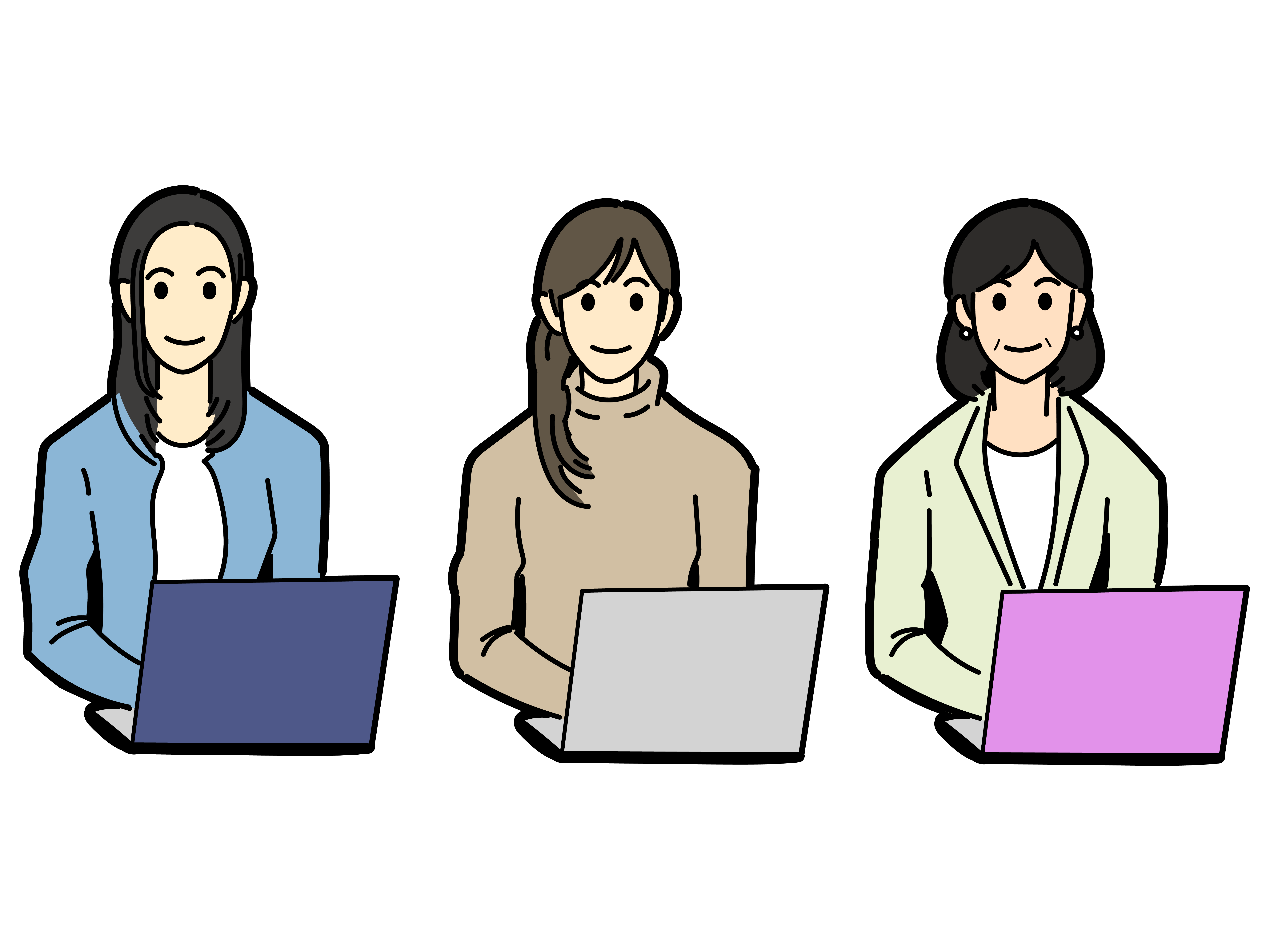 プライバシーとセキュリティについての社員教育　3人の女性とノートパソコン