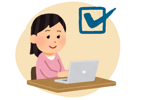 ホワイトデーアンケート　女性　チェック　パソコン　イラスト